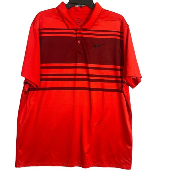 Nike Dri-Fit Mens Standard Fit Size XL Red With Stripes Golf Shirt‎ - Picture 1 of 7